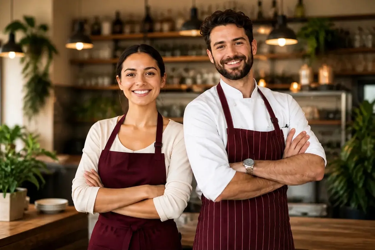 Restaurant owner preparing food for online orders